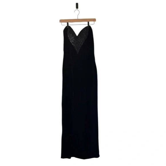 Black Tie Oleg Cassini Black Velvet Strapless Beaded Gown - Picture 2 of 7